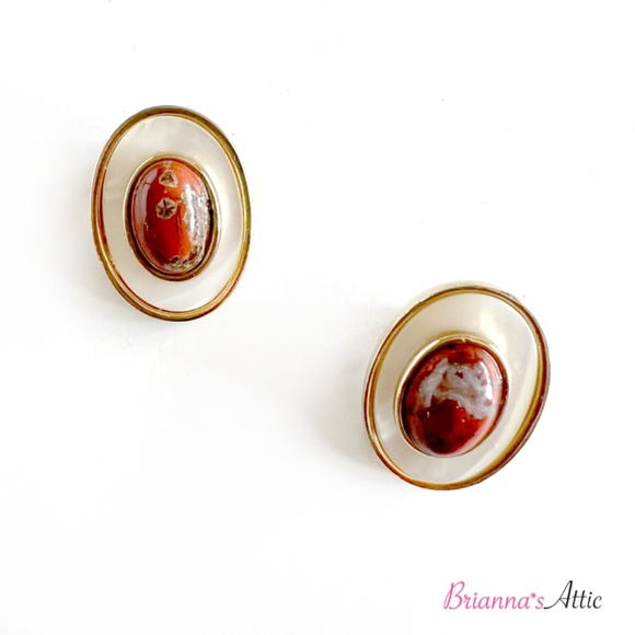 Vintage Oval shape Natural red stone designer earring - Picture 2 of 10